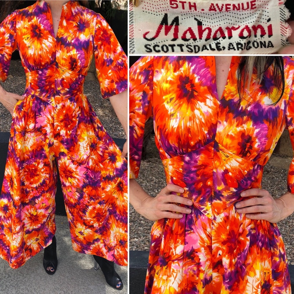 🔺SOLD🔺Vintage 70s floral Bell bottom palazzo Jumpsuit - Picture 3 of 8